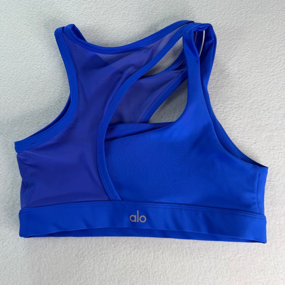 Alo Yoga Airlift Crescent Bra Womens Mesh Cutout Sports Bra Electric Blue Small - Picture 2 of 6